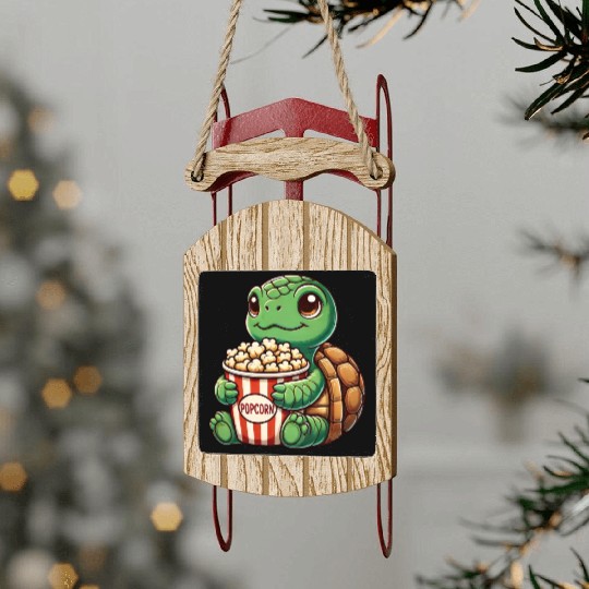 Cute turtle popcorn movies cinema fun Sled Ornaments