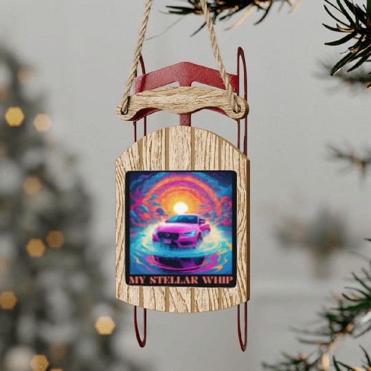 Synthwave Art Futuristic Car Sled Ornaments