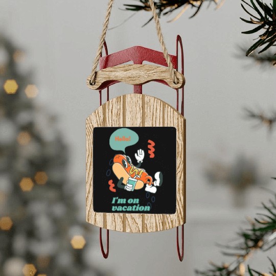 Cute funny joyful Relaxed Vacation Hot Dog Sled Ornaments