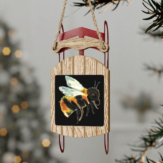 Cute Bumble Bee Flying Illustration Sled Ornaments