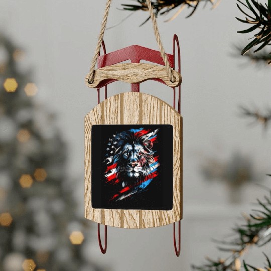 Lion American Flag Sled Ornaments