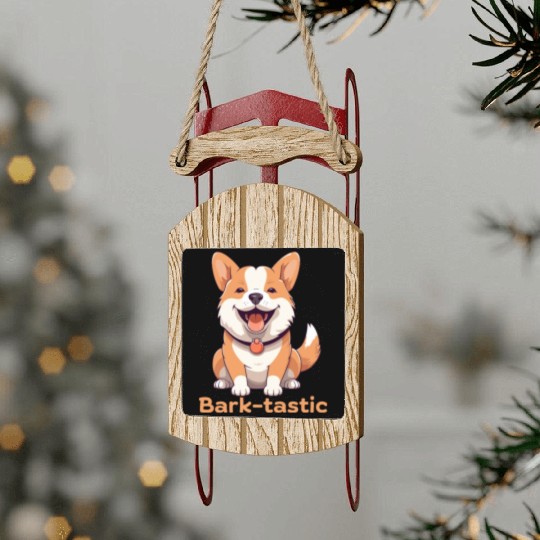 Cute shiba inu puppy dog with funny Bark-tastic te Sled Ornaments