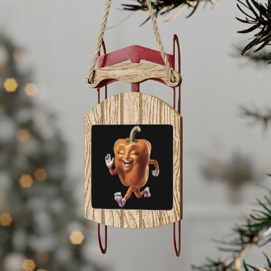 Orange Bell Pepper Running Realistic Sled Ornaments