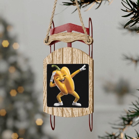 Yellow Bell Pepper Dabbing Realistic Sled Ornaments