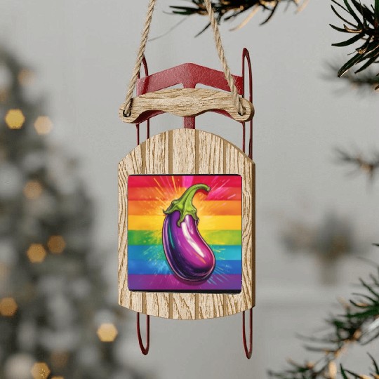 LGBTQ Eggplant Sled Ornaments