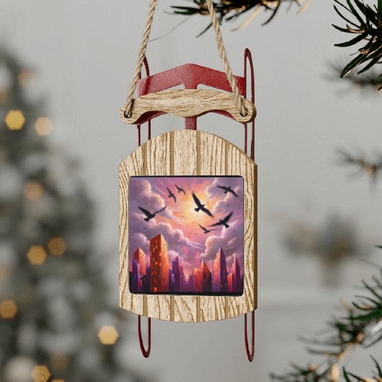 Geometric Twilight City Sled Ornaments