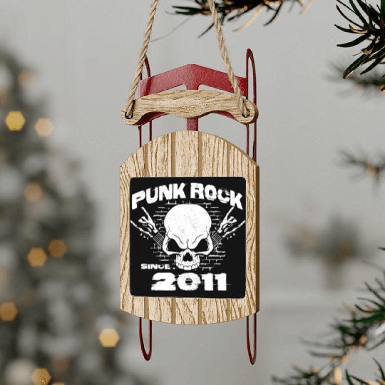 13th Birthday - Punk Rock Since 2011 Skull Rock Sled Ornaments