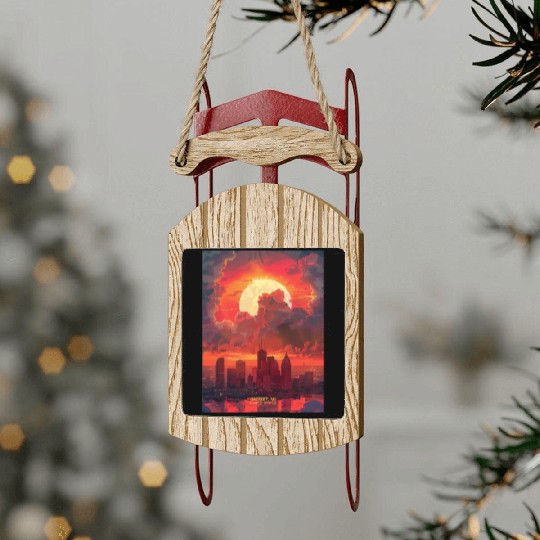 Sunset in Detroit Michigan Sled Ornaments