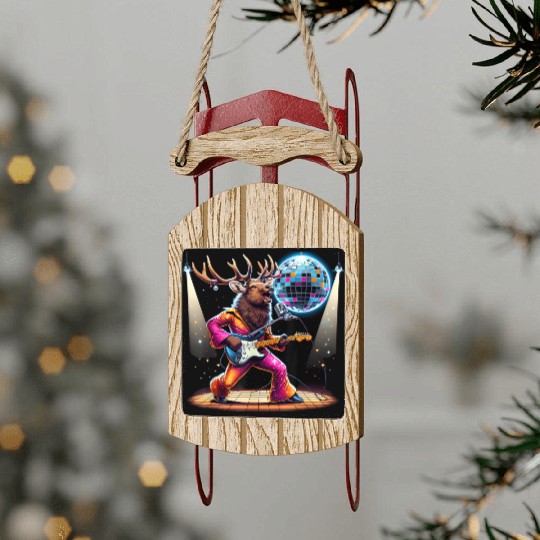 Disco Ball Guitar Elk Sled Ornaments