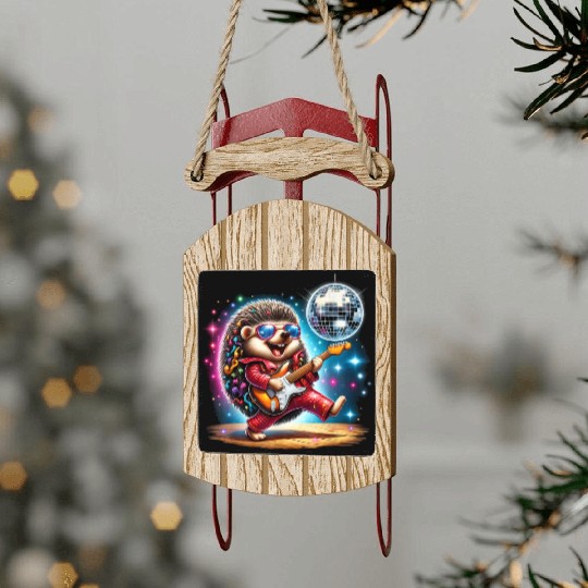 Disco Ball Guitar Hedgehog Sled Ornaments