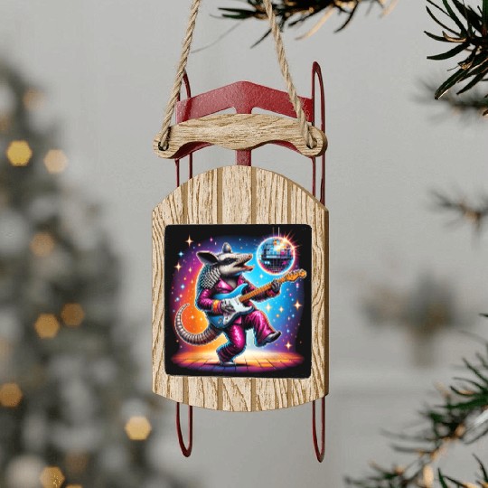Disco Ball Guitar Armadillo Sled Ornaments