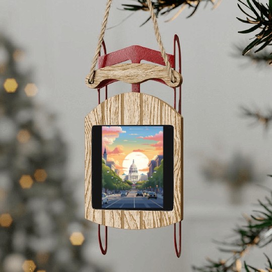 Sunset in US Capitol Washington DC Sled Ornaments