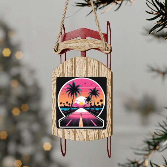 Miami Driving on a lonely Road Sled Ornaments