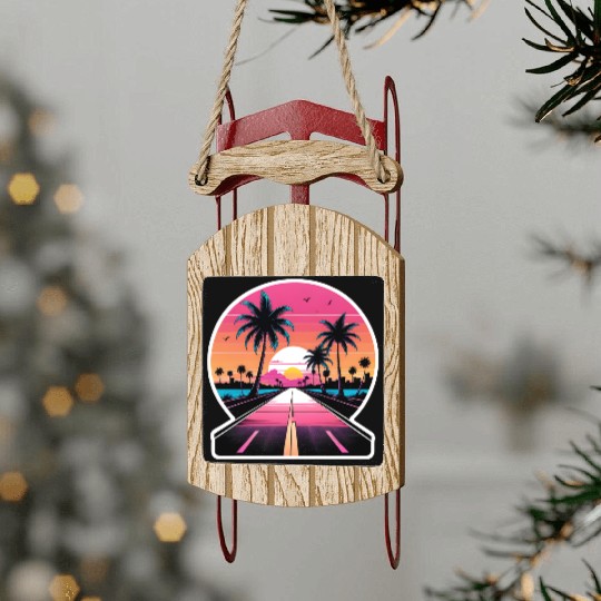 Miami Driving on a lonely Road Sled Ornaments