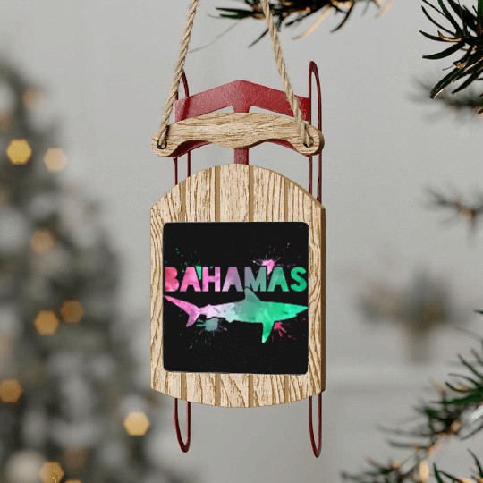 Bahamas Shark Watercolor Souvenir Sled Ornaments