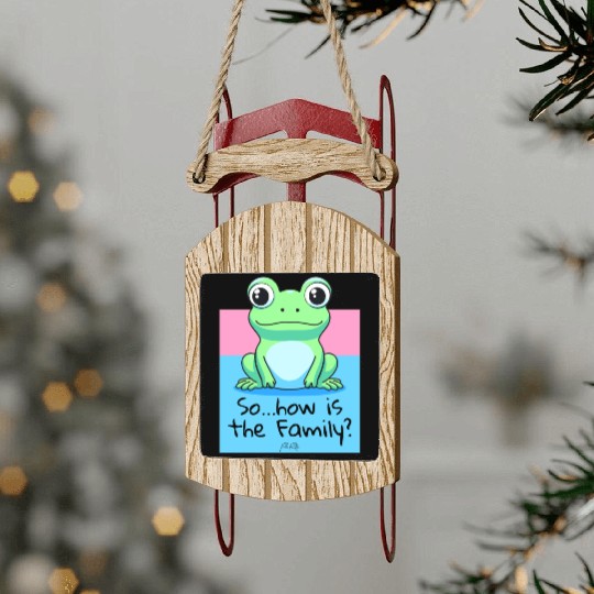 "How's the Family?" Asks a Friendly Frog Sled Ornaments