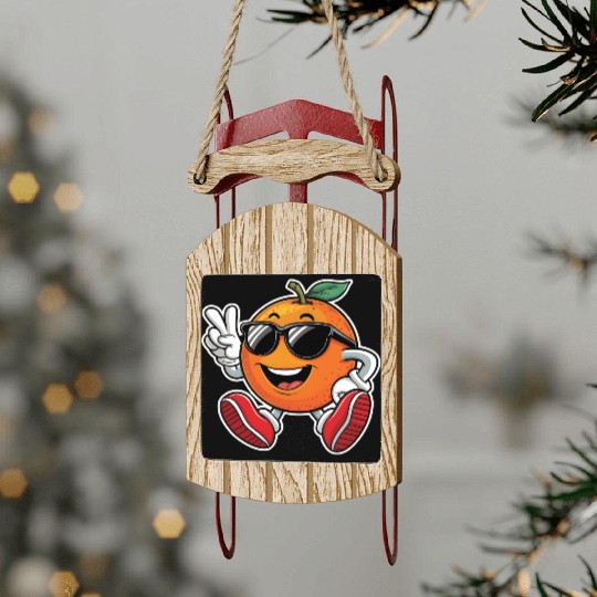 Funny Orange Fruit Relaxing Sled Ornaments