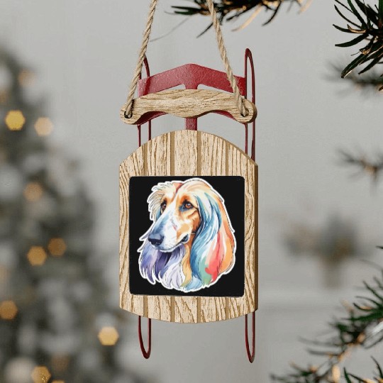 Afghan Hound Dog Watercolor Sled Ornaments