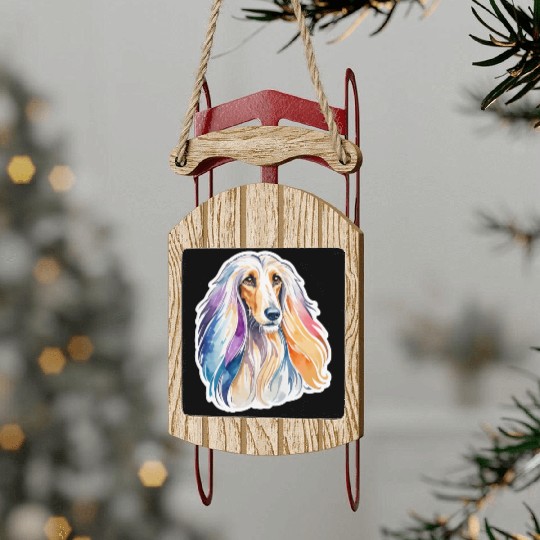 Afghan Hound Dog Watercolor Sled Ornaments