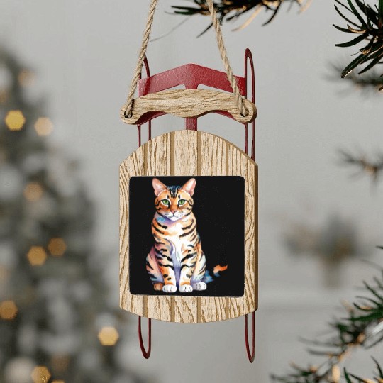 Leopard Cat Watercolor Sled Ornaments