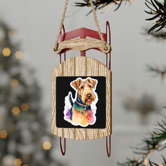 Airedale Terrier Watercolor Sled Ornaments