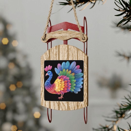 Turkey Rainbow Illustration Farm Animal Farmer Sled Ornaments