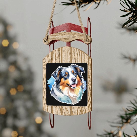 Australian Shepherd Watercolor Sled Ornaments