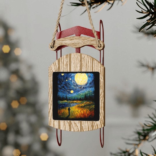 Golf Player Golfer Golfing Starry Night Painting Sled Ornaments
