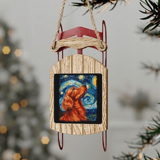 Irish Setter Dog Starry Night Painting Sled Ornaments