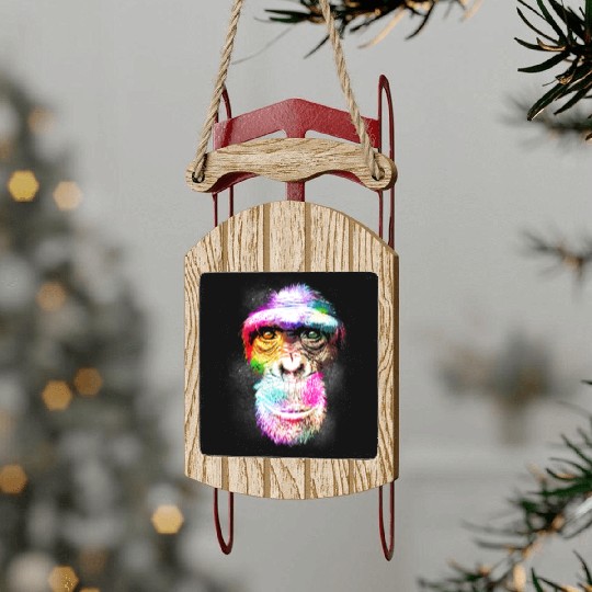 Colorful Retro Realistic Monkey Face Funny Graphic Sled Ornaments