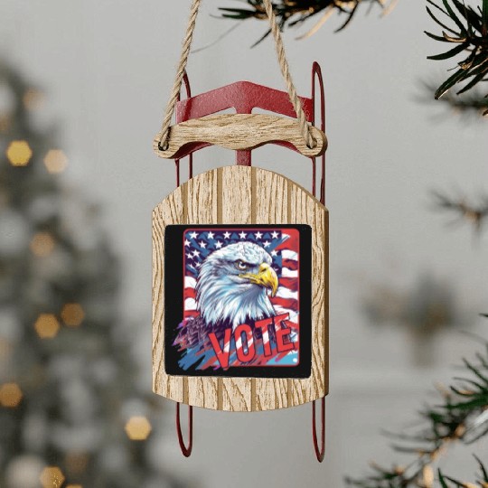 Unique Eagle American Flag Vote US Election 2024 Sled Ornaments