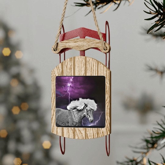 Horse, lightning, night Sled Ornaments