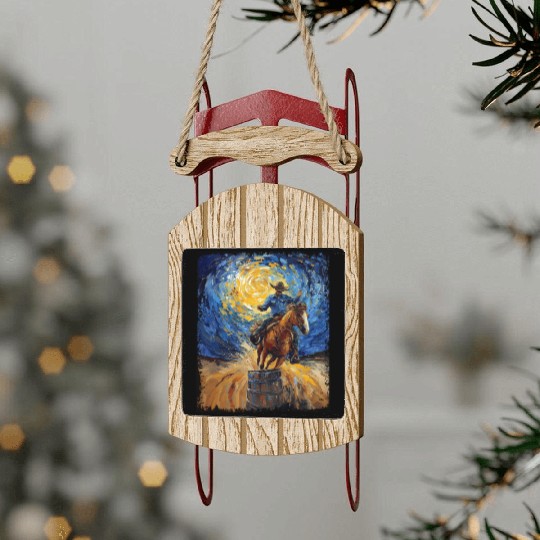 Barrel Racer Barrel Racing Rodeo Starry Night Pain Sled Ornaments