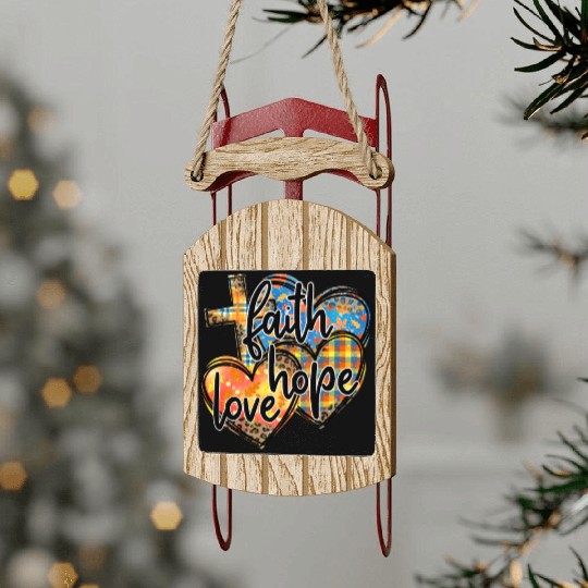 Faith Hope Love Hearts Cross Religion Sled Ornaments