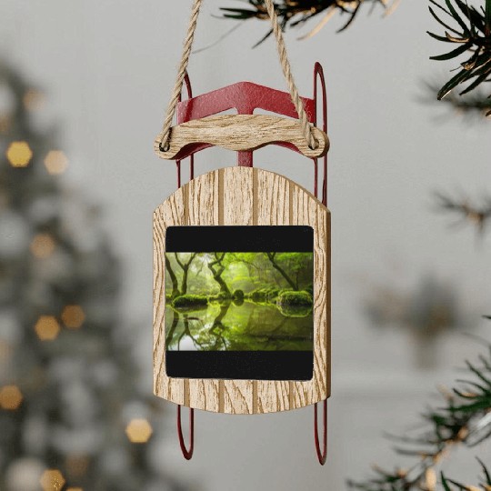 Enchanted Forest Reflections in Tranquil Pond Sled Ornaments