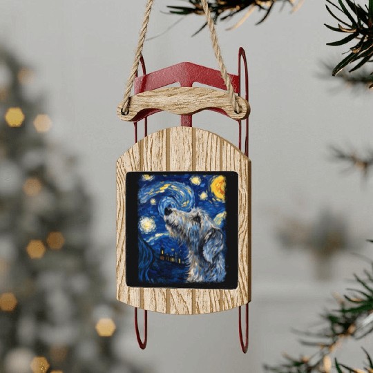 Irish Wolfhound Dog Starry Night Painting Sled Ornaments