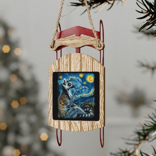 Lemur Ring Tailed Starry Night Painting Sled Ornaments