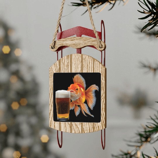 Goldfish Drinking Beer Realistic Sled Ornaments