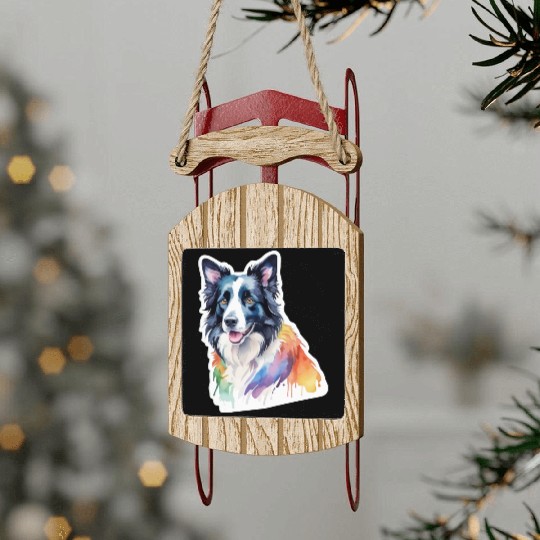 Border Collie Watercolor Sled Ornaments