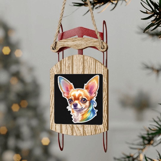 Chihuahua Watercolor Sled Ornaments