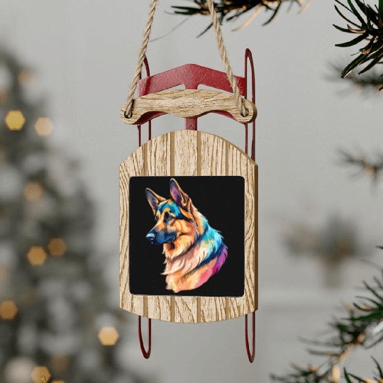 German Shepherd Watercolor Sled Ornaments