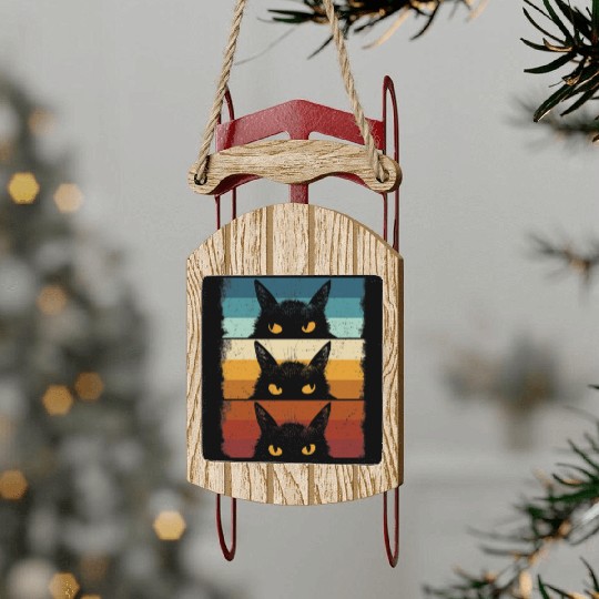 Cat Lover Grumpy Black Kitten Cat Mom Cat Dad Sled Ornaments