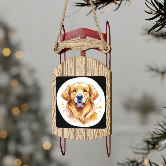 Golden Retriever Watercolor Sled Ornaments