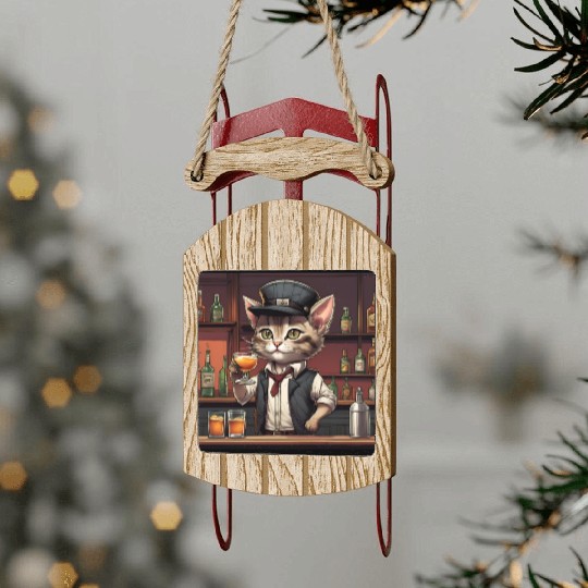 bartender kitty Sled Ornaments