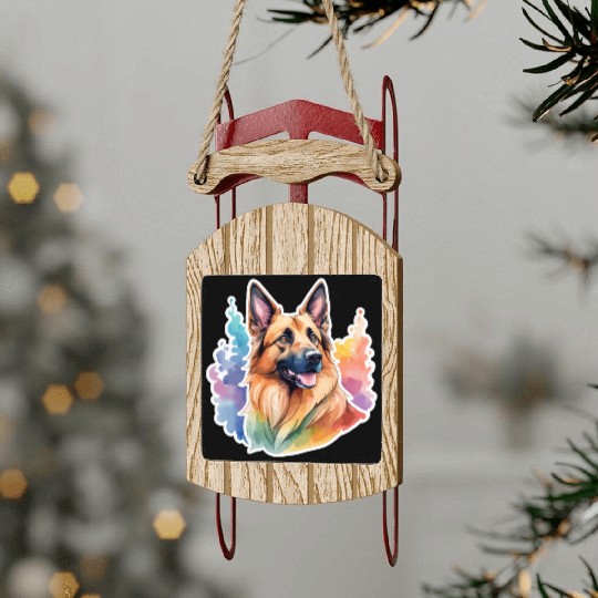 Belgian Shepherd Watercolor Sled Ornaments