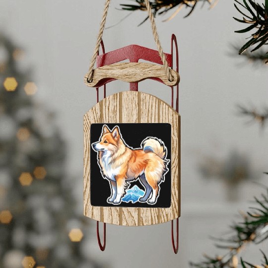Icelandic Sheepdog Watercolor Sled Ornaments
