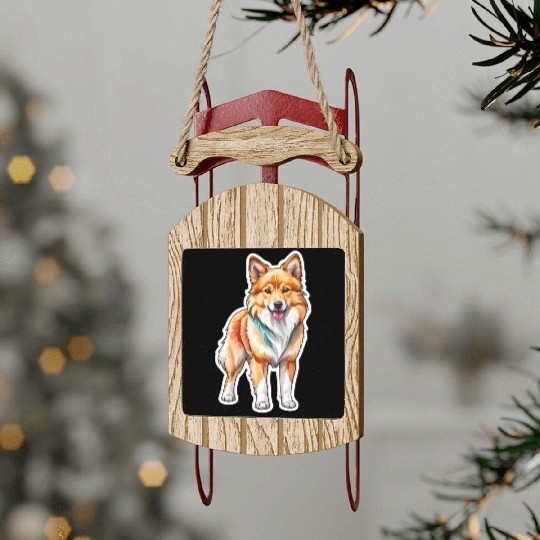 Icelandic Sheepdog Watercolor Sled Ornaments