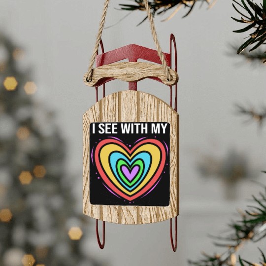 Rainbow Heart Blind Awareness I See With My Heart Sled Ornaments
