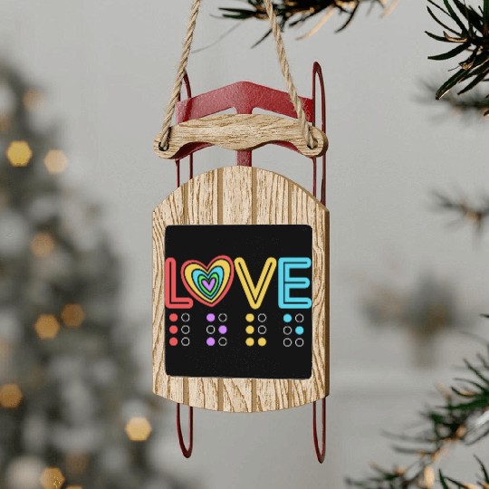 Retro Braille Rainbow Heart Braille Love Sled Ornaments