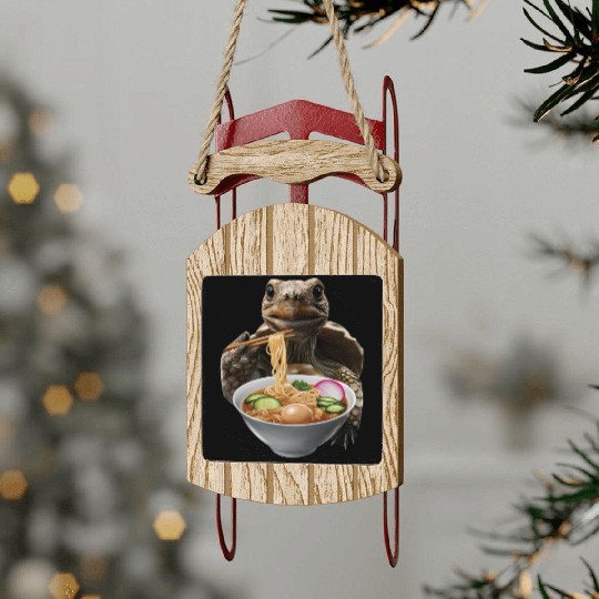 Tortoise Eating Ramen Realistic Sled Ornaments
